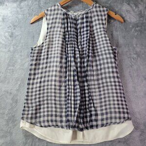 JCrew Women Silk Gingham Popover Top 6 Black White Check Sleeveless Quiet Luxury